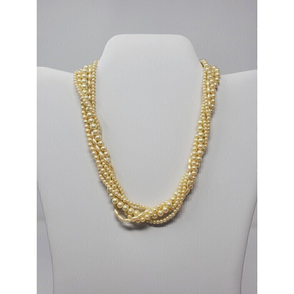 VINTAGE MARVELLA IVORY FAUX PEARL 4 STRAND TWIST NECKLACE FASHION JEWELRY